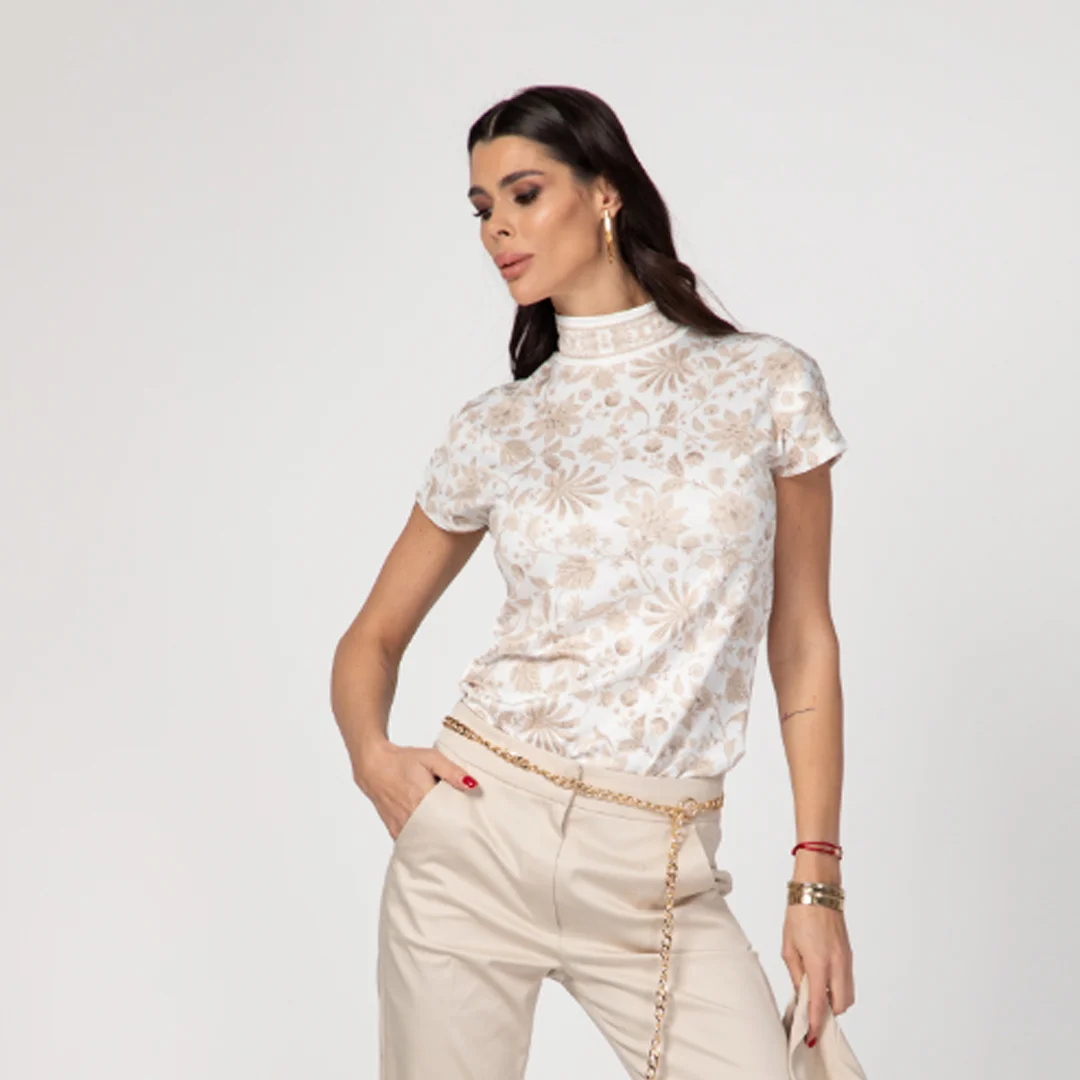 Polo de damă cu imprimeu în contrast