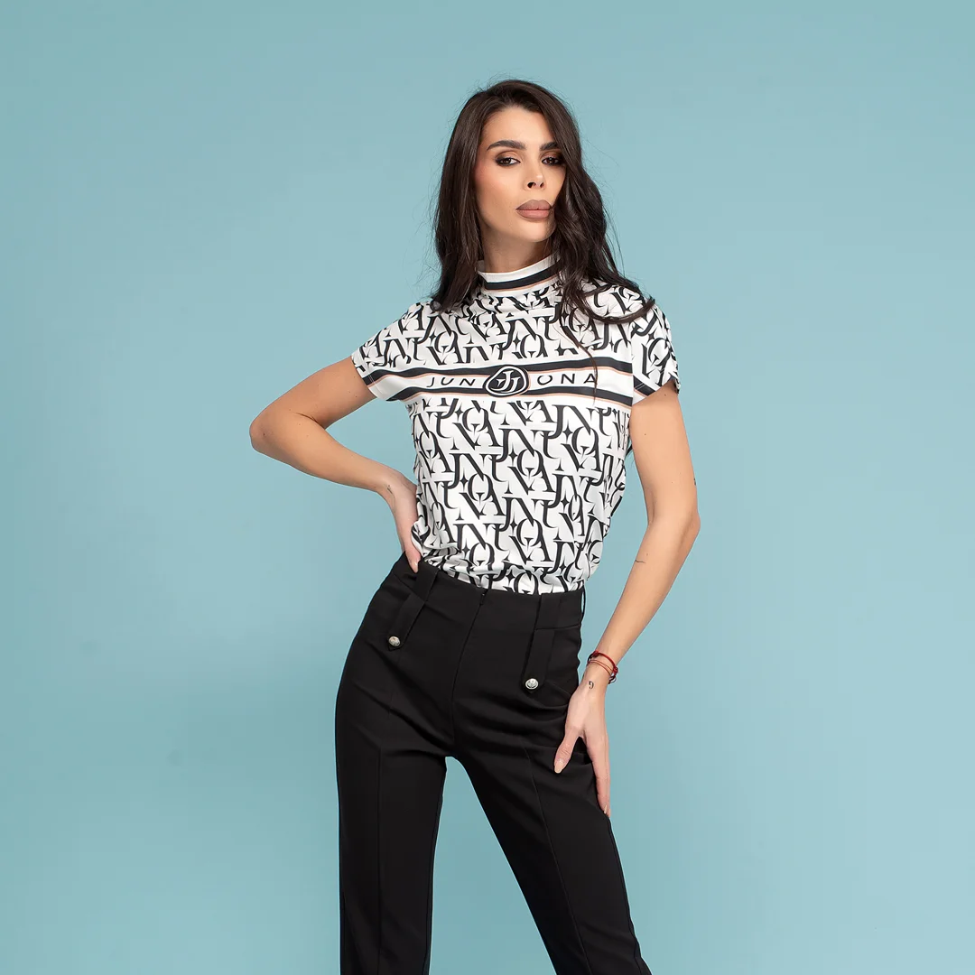 Polo de damă cu imprimeu în contrast