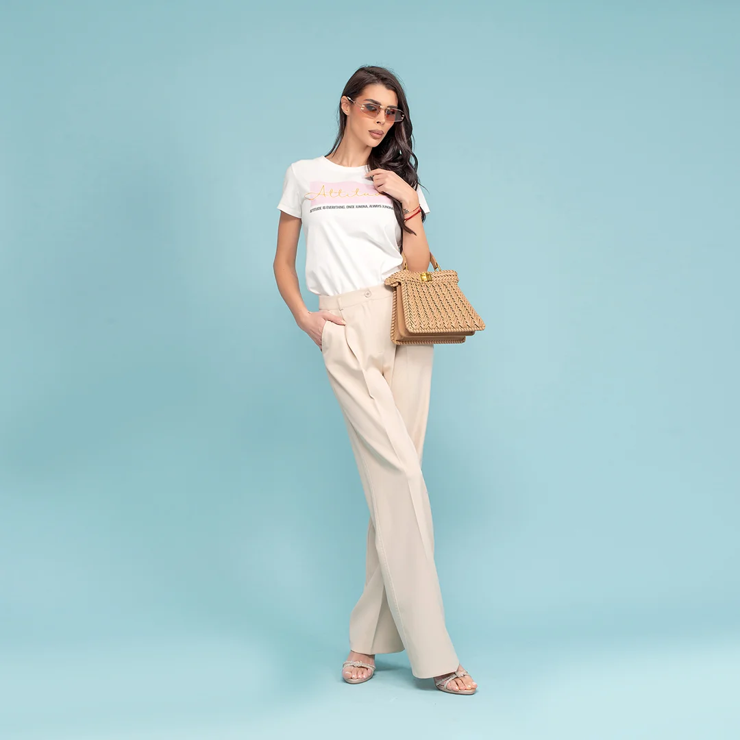 Pantaloni drepti cu manșete cusături și contrastante