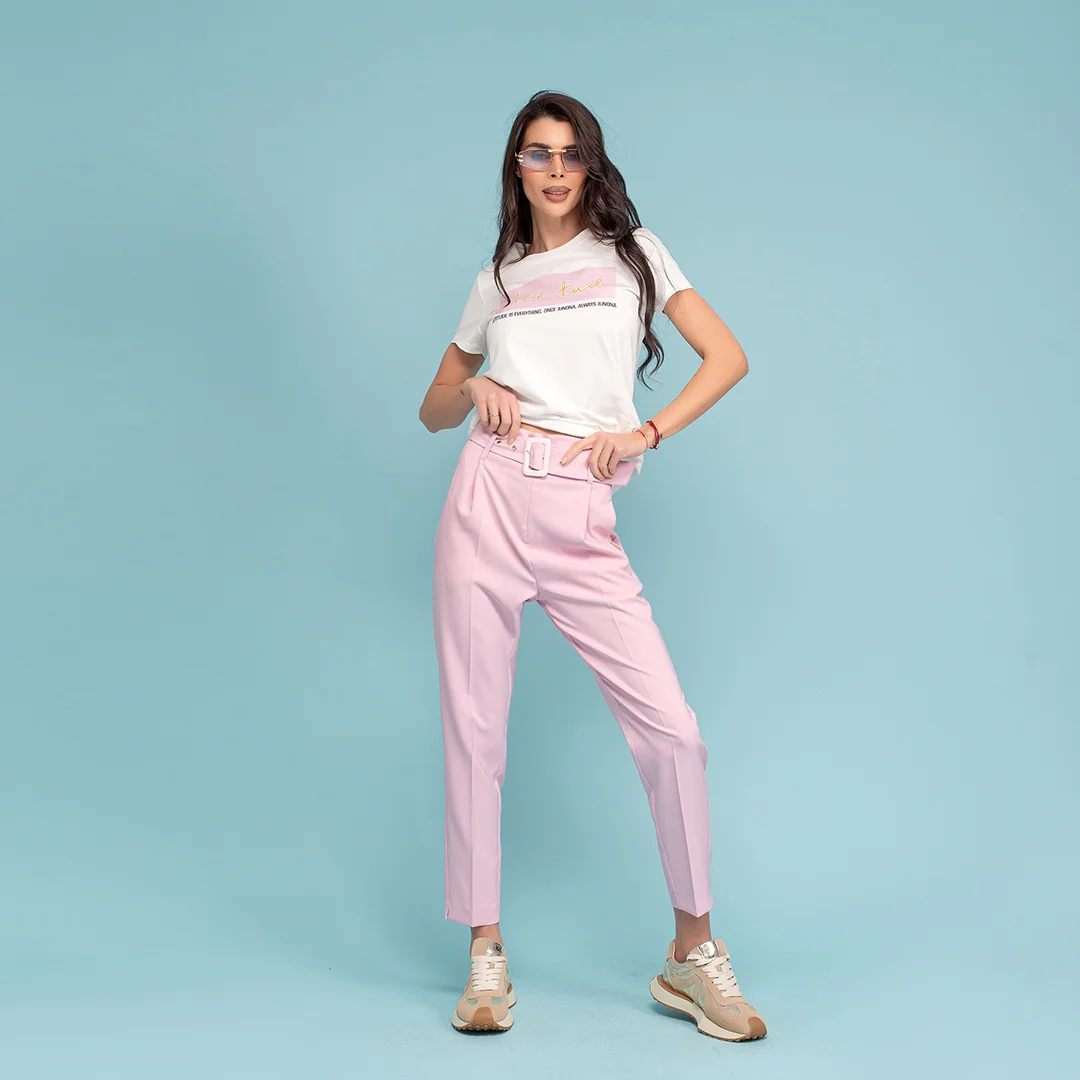 Pantaloni cu talie înaltă cu curea